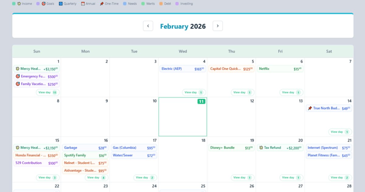 Calendar Feature | True North Budgeting